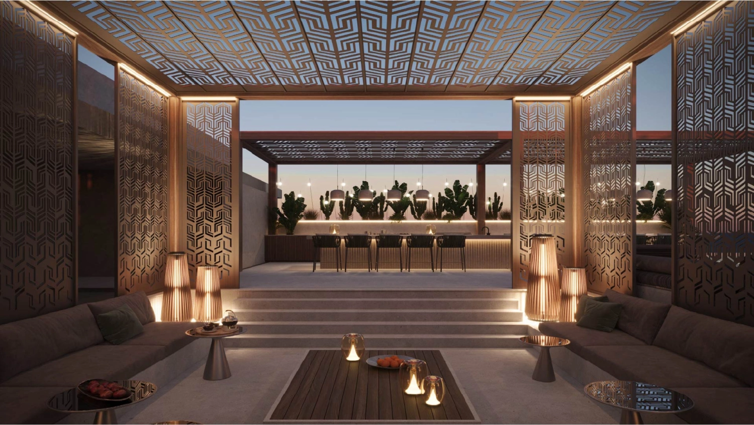 Interior hallway with recessed lighting and minimalist décor in Reem Eleven